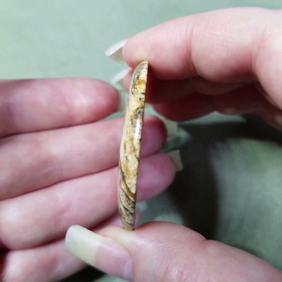 Large Picture Jasper * 48.23 x 5.73mm * Drilled Cabochon * Round Pendant Stone - Picture 9 of 12